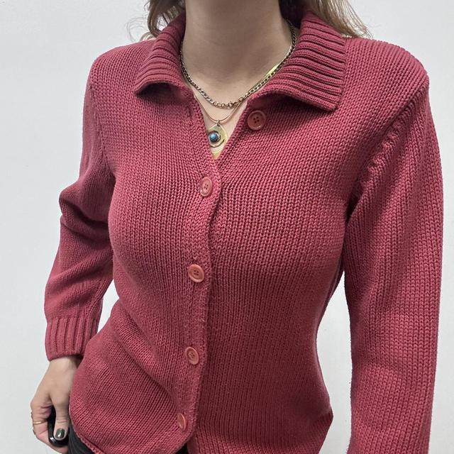 Red chunky cotton knit cardigan
