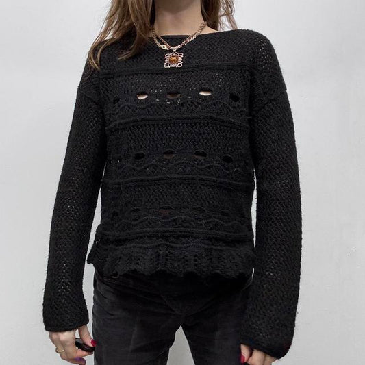 Sheer pointelle black lace knit jumper
