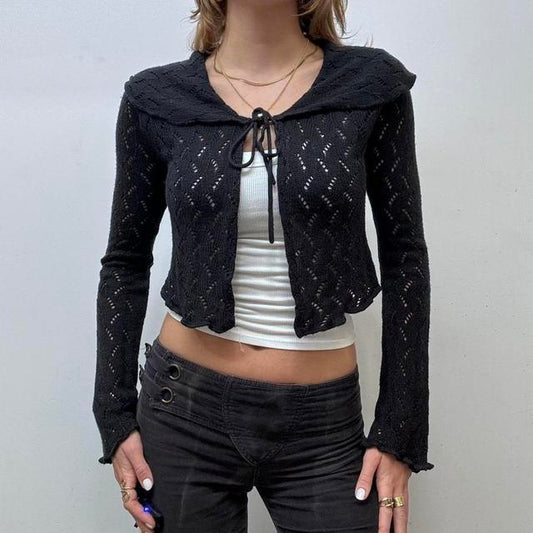 Black pointelle knit cardigan