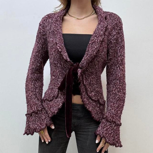 Knitted ruffle flare cardigan