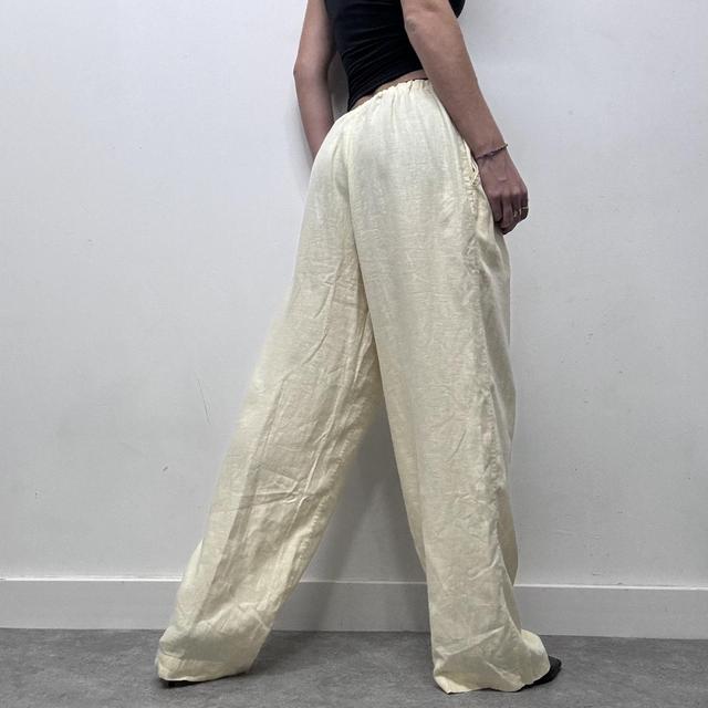 Lemon yellow wide leg linen trousers