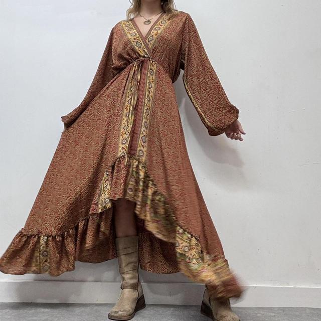 Draped floaty oversized printed maxi dress