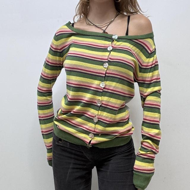 Vintage slouchy rainbow striped graphic cardigan