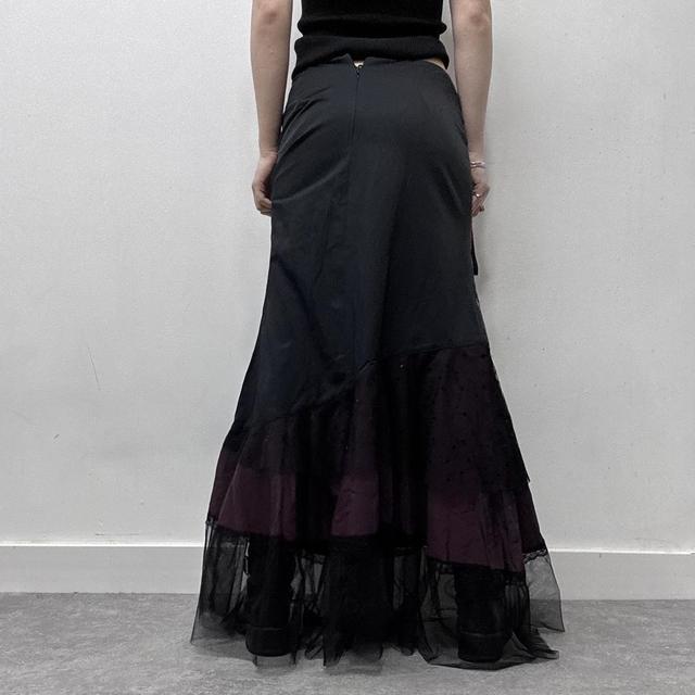 Grunge layered patchwork pinstripe maxi skirt