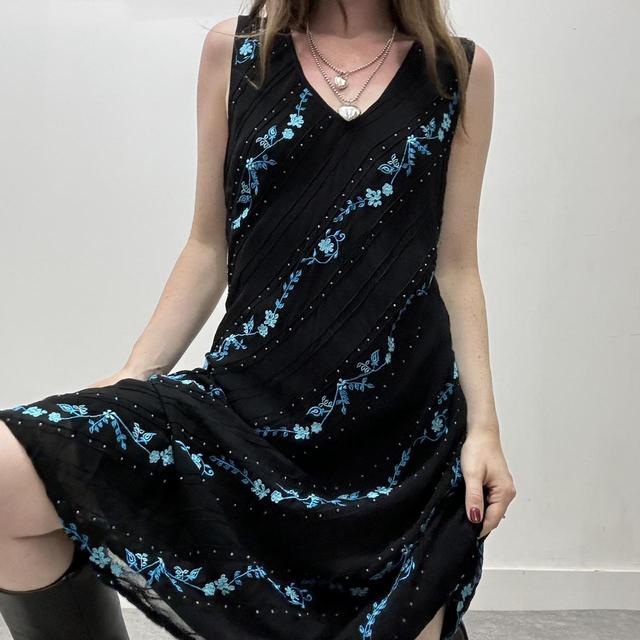 Bias cut black summer flared dress