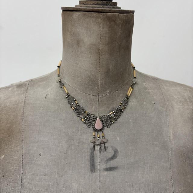 Layered silver chain crystal necklace