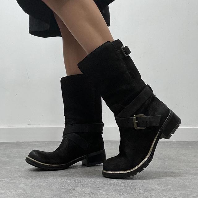 Black suede campus biker boots