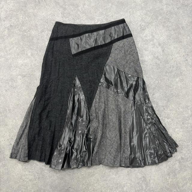 Grey tweed patchwork grunge midi skirt
