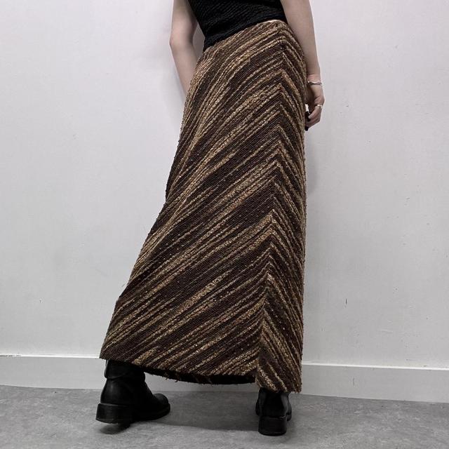 Brown pinstripe patterned wool maxi skirt