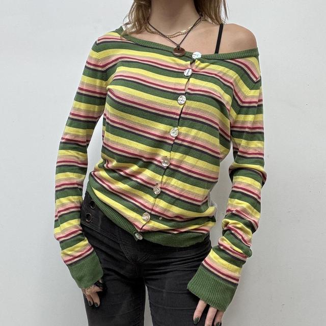 Vintage slouchy rainbow striped graphic cardigan