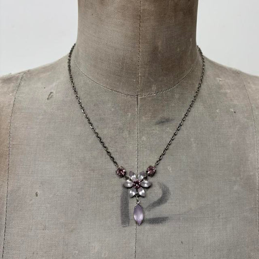 Pink gemstone fairy flower necklace