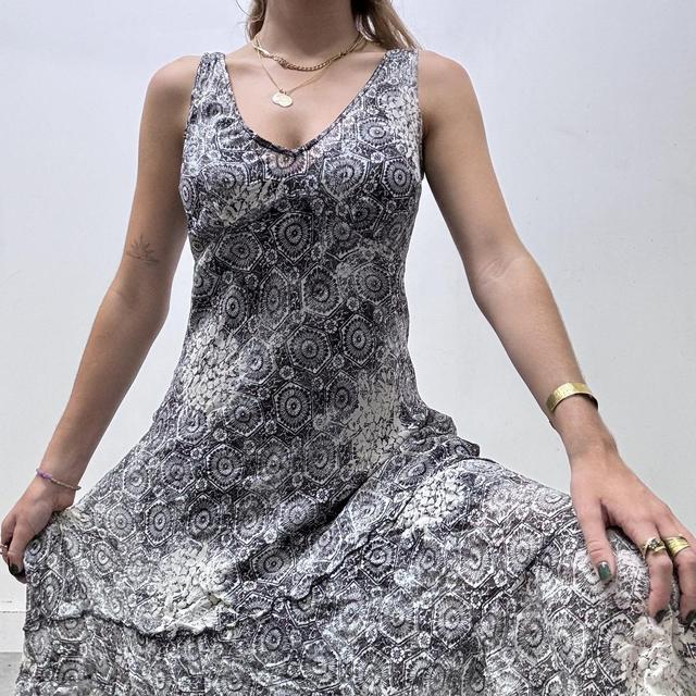 Distressed patterned asymmetric boho dress