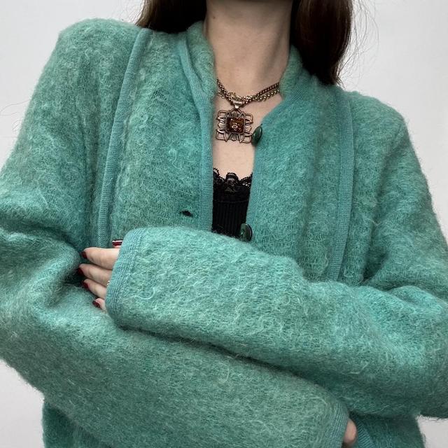 Green slouchy wool cardigan