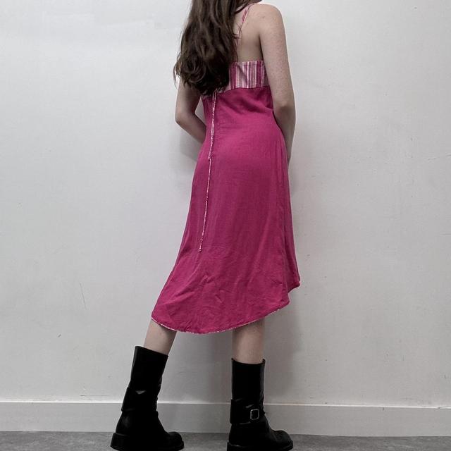 Y2k pink linen pinstripe dress