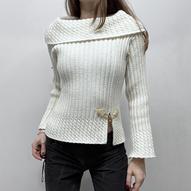 Knit ribbed cable knit wide neck jumper
