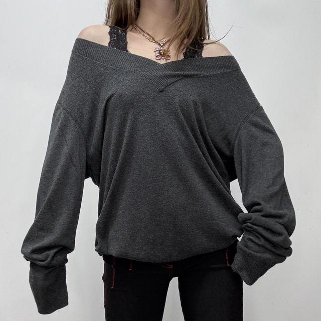 Grey oversized slouchy knit jumper