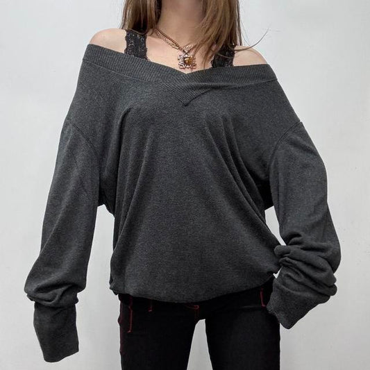 Grey oversized slouchy knit jumper