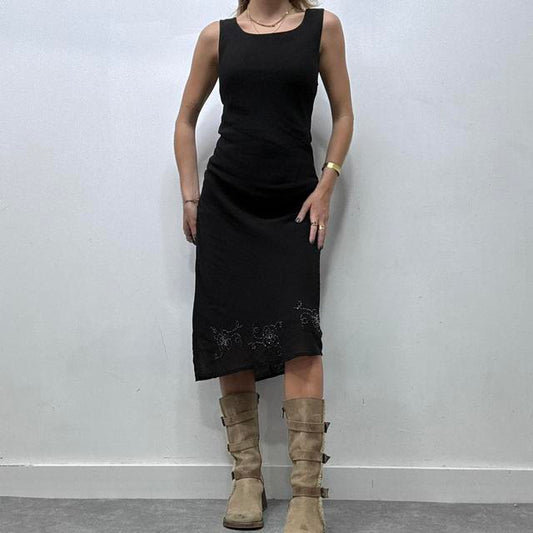 Black wide neck bias cut maxi dress