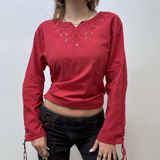 Red cotton embroidered blouse