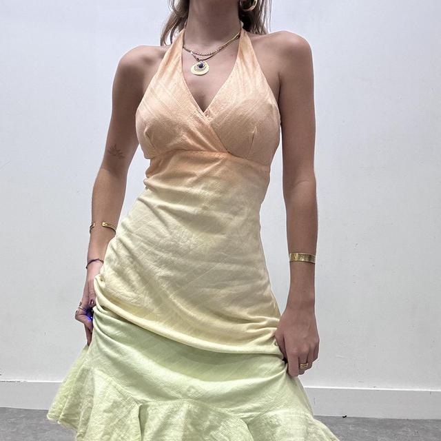 Ombre ruffle halter dress