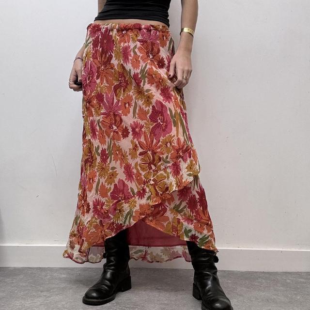 Sheer layered floral ruffle fairy maxi skirt