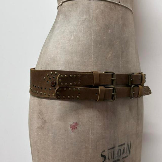 Brown buckle studded belt