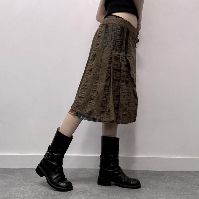 Khaki tweed midi layered skirt