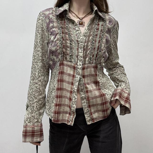 Patchwork checked fairy shirt