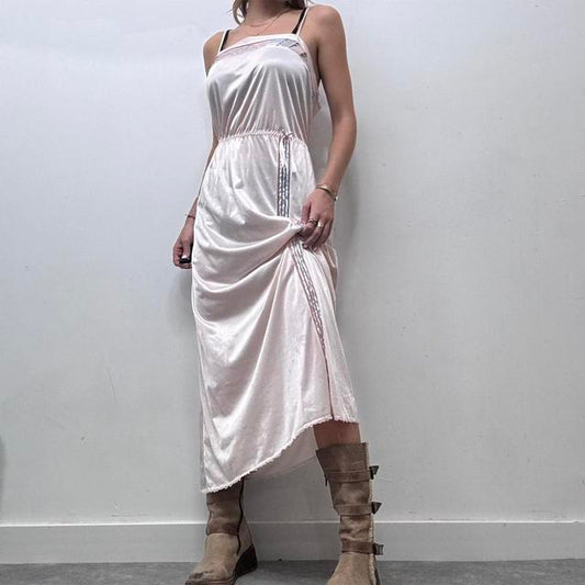 Pastel pink sheer pinstripe maxi dress