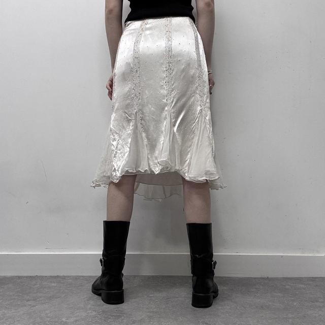 White flared flutter beaded midi skirt