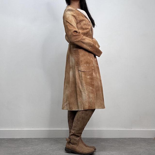 Tan suede long leather jacket