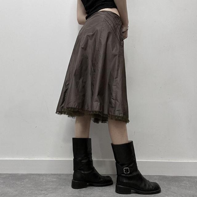 Brown satin mesh midi skirt