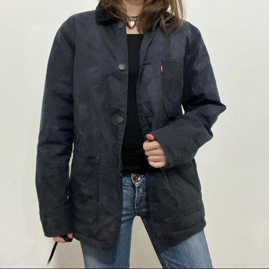 Distressed waxed cotton workwear jacket