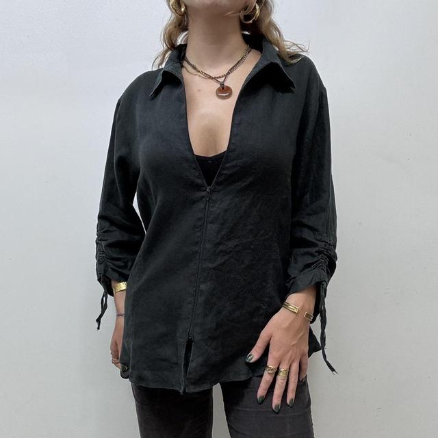 Black linen utility jacket