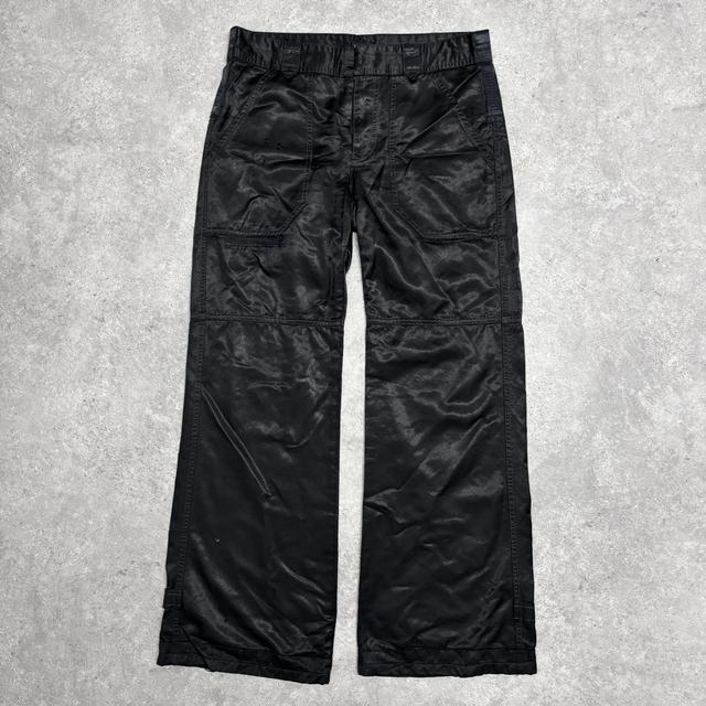Black satin cargo pants