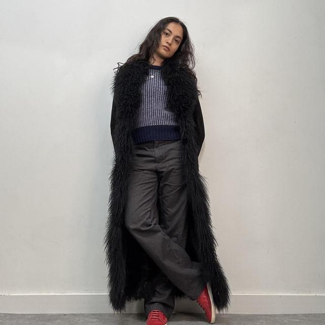 Black mongolian fur afghan coat