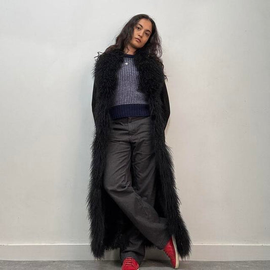 Black mongolian fur afghan coat