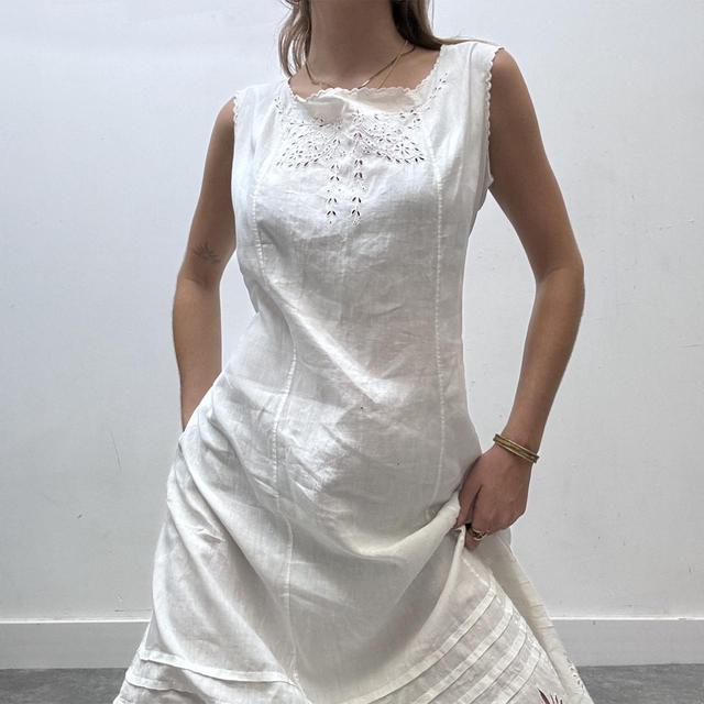White cotton lace antique dress