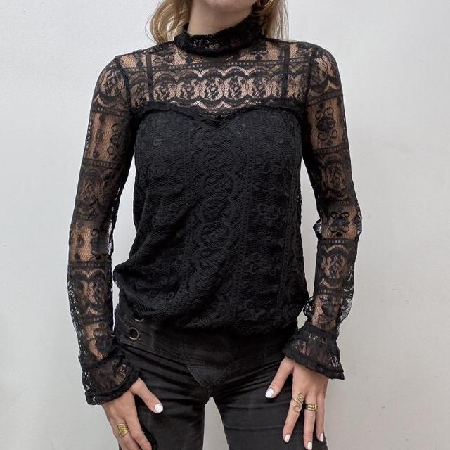 Sheer lace black blouse