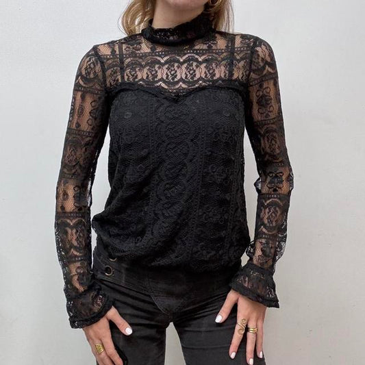 Sheer lace black blouse