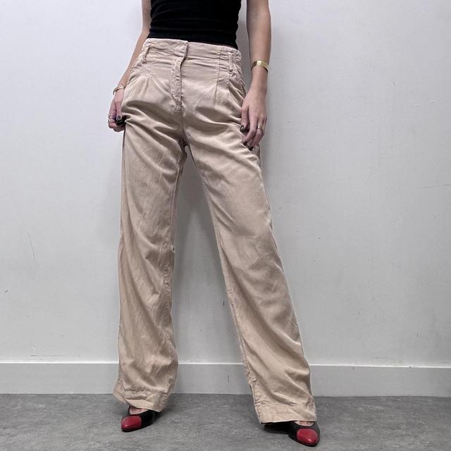 Tan pleated front wide leg trousers