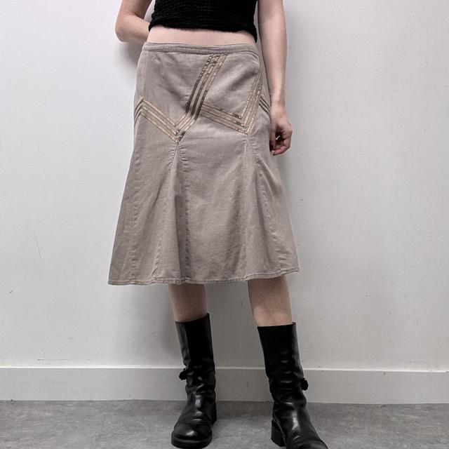 Brown linen flared midi skirt