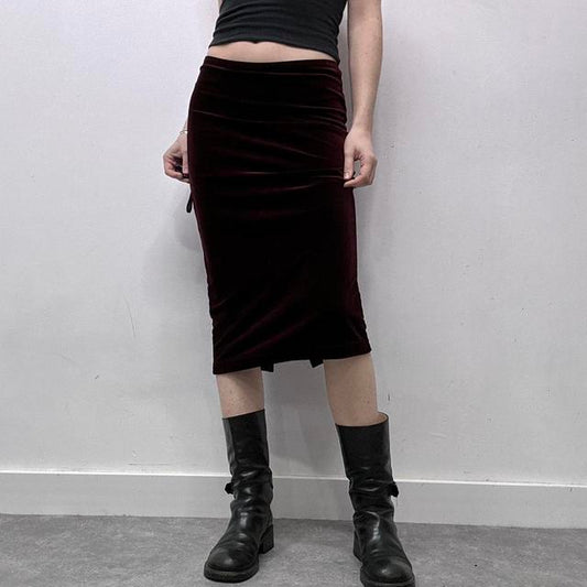 Dark red burgandy midi skirt