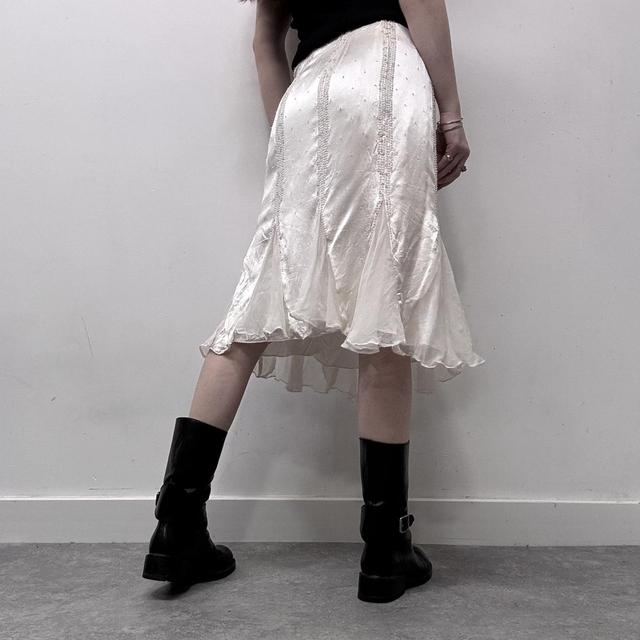 White flared flutter beaded midi skirt