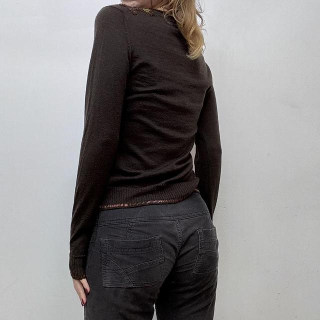 Brown beaded v-neck jumper