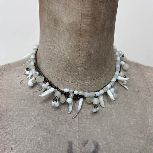 Layered white glass beaded necklace