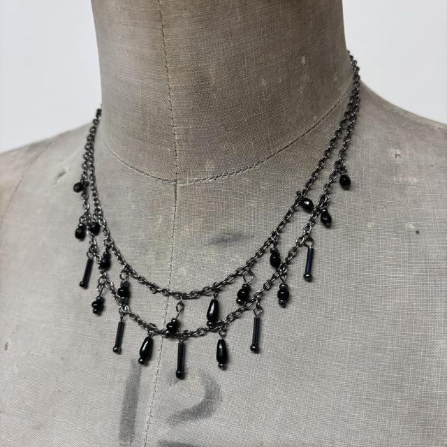 Black layered drape bead grunge necklace