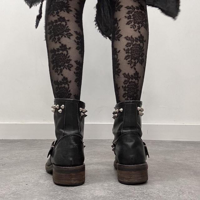 Black leather punk studded boots