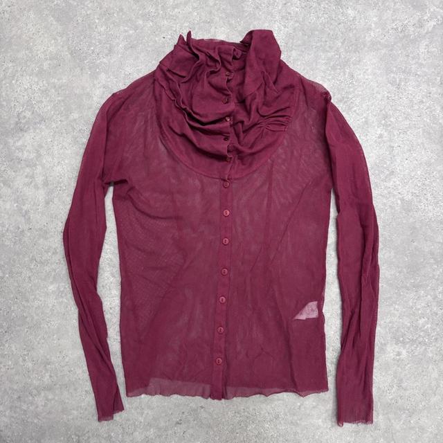 Sheer burgandy layered neck shirt