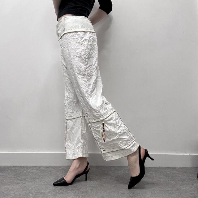 White flared crinkle hippie trousers